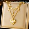 Women's Cross Border European American Stacked Retro Double Layer Chain Diamond Inlaid Dripping Oil Cherry Fruit Heart Necklace