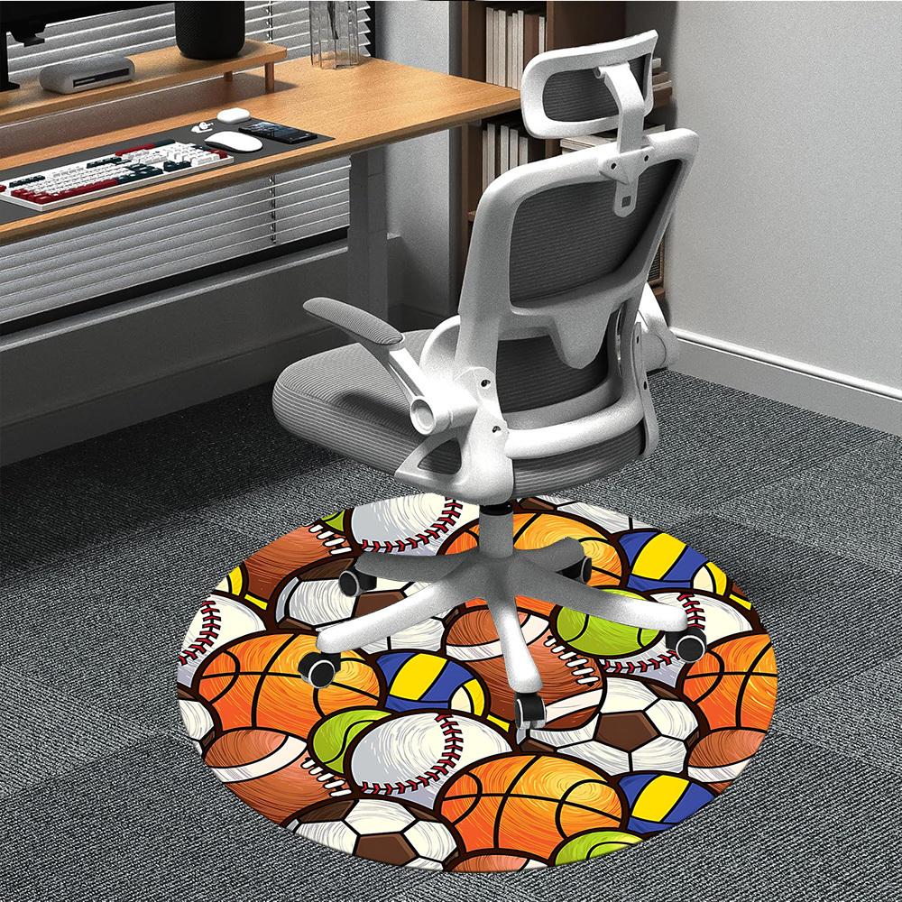 1PC Sports Balls Office Round Area Rug, Indoor Mat Suitable ForOffice, Under Office Chairs Bedroom Living Room Home Decor, Room Deco, D032