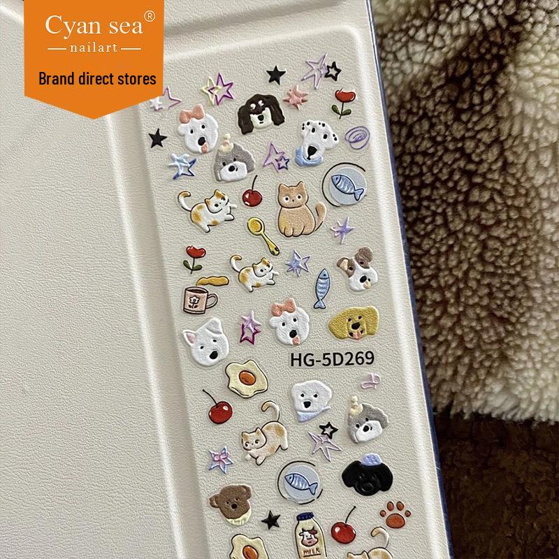 Cartoon Pet Embossed 3D Nail Art Stickers for Dogs, Cats & Devices