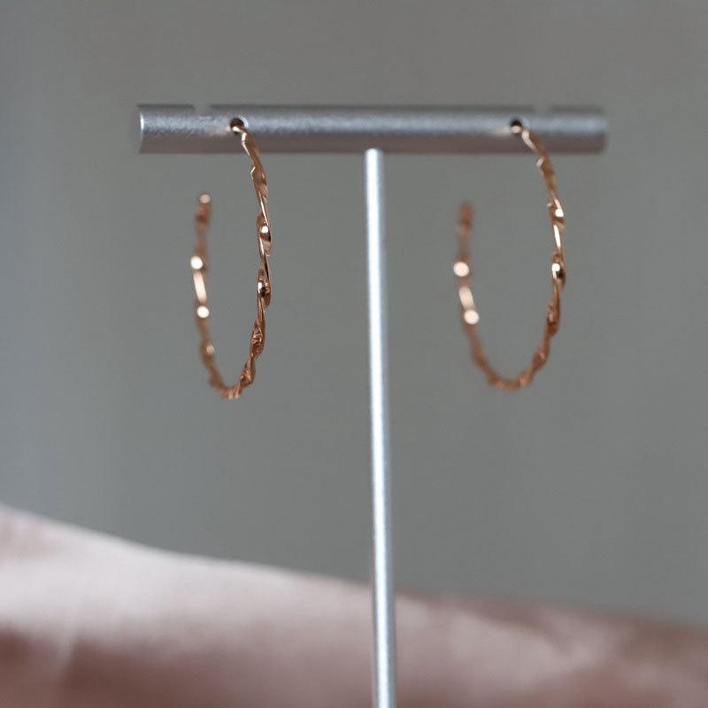 Shiny Cable Knit Hoop Earrings for Women - Retro European  American Fashion