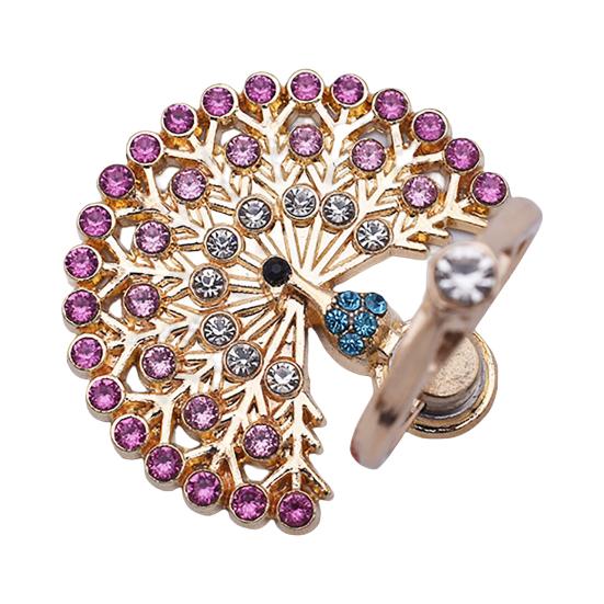 

Finger Ring Holder Degree Rotation Metal Anti-lost 360 Rhinestone Peacock Phone Ring Buckle розовый