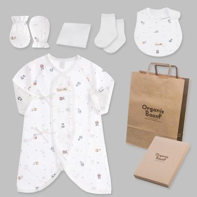 Organic Boom Kinder-Kaninchen-Bademantel + Lätzchen + 2 Handwickel + Taschentuch + beide Socken-Set + Box + Einkaufstasche, koreanische Babyprodukte