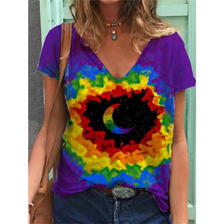 Natural Style Women's T-shirt Rainbow Print Harajuku Shirt Summer Y2k Clothing Girls Oversized Fashion Short Sleeve Sweatshirt