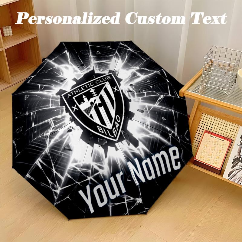 8 Rib Auto Folding Umbrella Athletic Bilbao Football Print Custom Name Text Portable Rain Gear