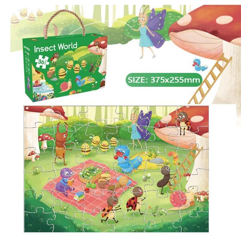 Childrens Paper Puzzle Set 36 Pieces Animal Theme Educational Learning Toy Carry Handle Case Gift for Kids 3 to 6 Years