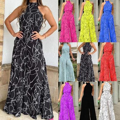 2023 Summer Elegant Sleeveless Halter Print Jumpsuit for Women