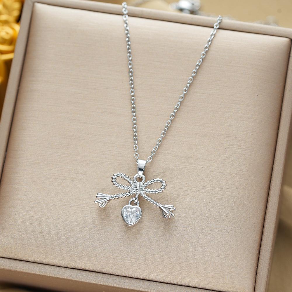 Titanium Steel Zircon Butterfly Pendant Necklace - Simple & Versatile Clavicle Accessory