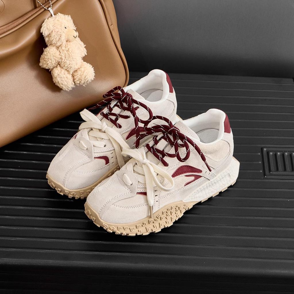 Leather Forrest Gump shoes women's American retro 7cm inner height increase women's shoes high value spring and autumn small size sports dad shoe