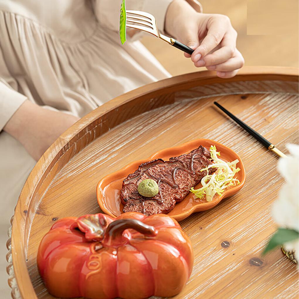 Pumpkin-Shaped Cheese Board Thanksgiving Table Orange Countertop Multi-Purpose Dish Halloween Ceramics Halloween for