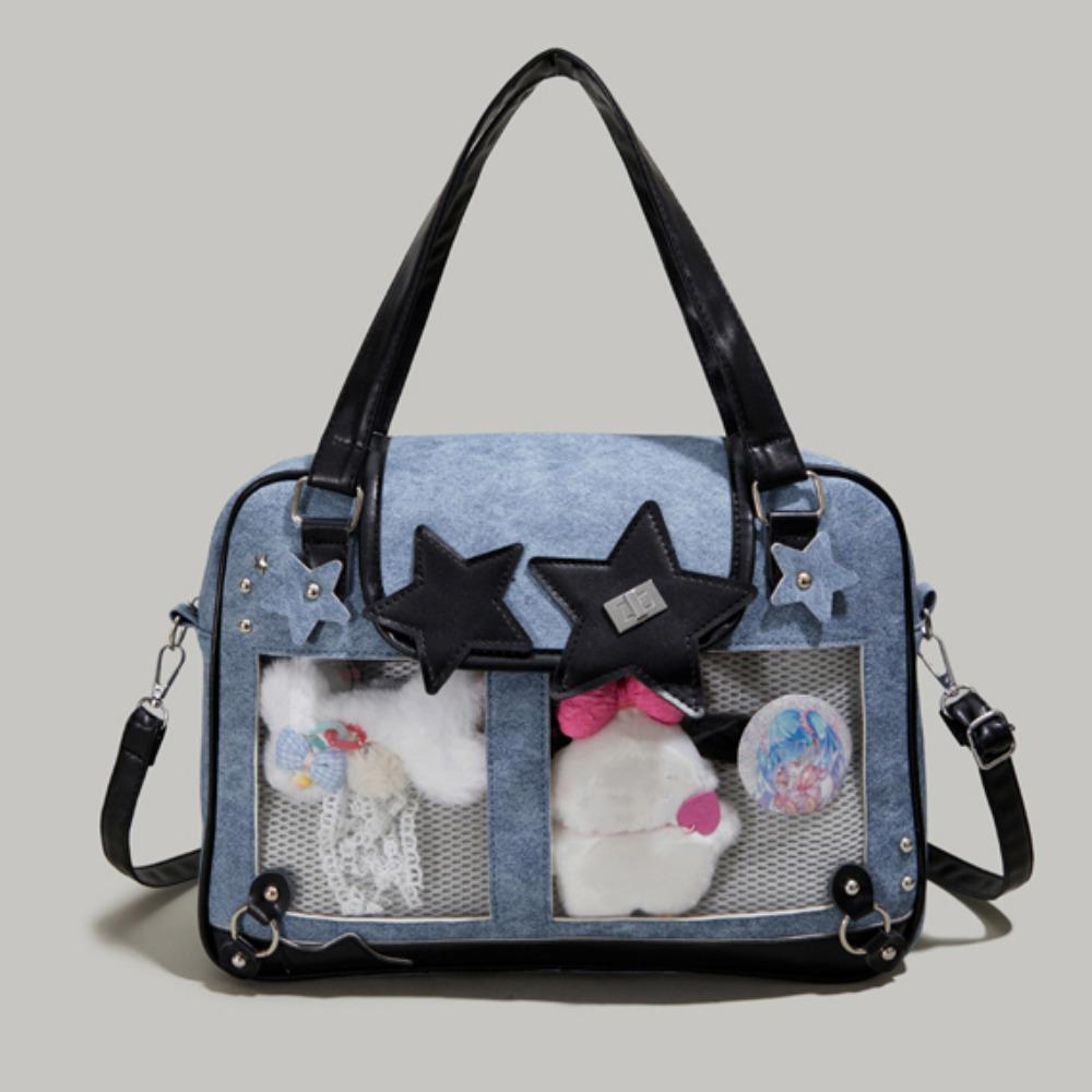 Star Decoration Shoulder Ita Bag Denim Y2K Anime Display Bag Goth Transparent Pocket  Daily