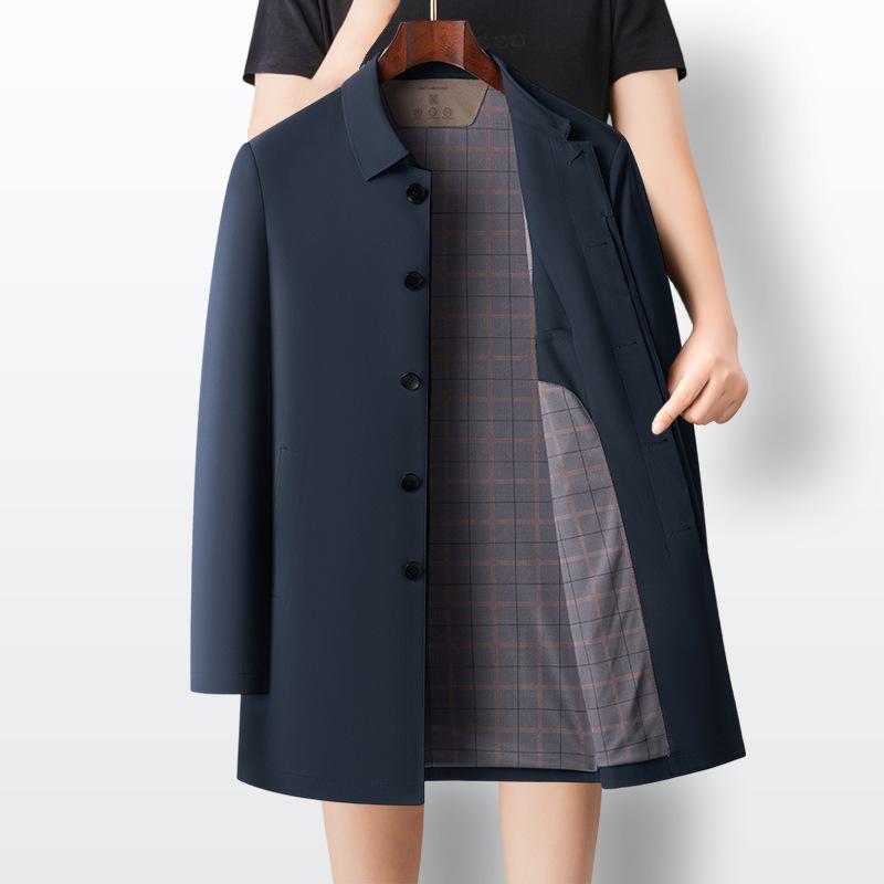 Spring and Autumn New High-end Medium and Long Trench Coat Middle-aged Business Casual Lapel Jacket Dad Outfit