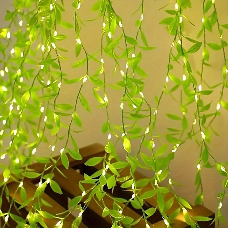 Artificial Willow Leaf LED String Lights, USB Powered Copper Wire Fairy Lights, Green Vine Garland for Indoor Outdoor Garden Patio Party Decoration