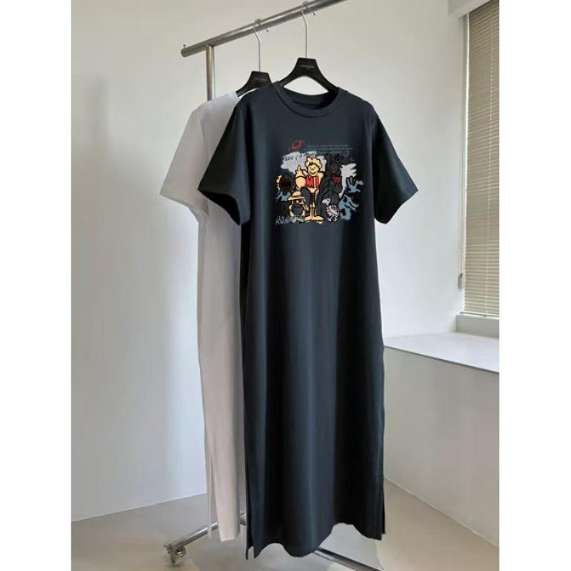 

Футболка-платье для женщин больших размеров, летняя одежда для миниатюрных, свободная и стройнящая длинная юбка 4XL темно-серого