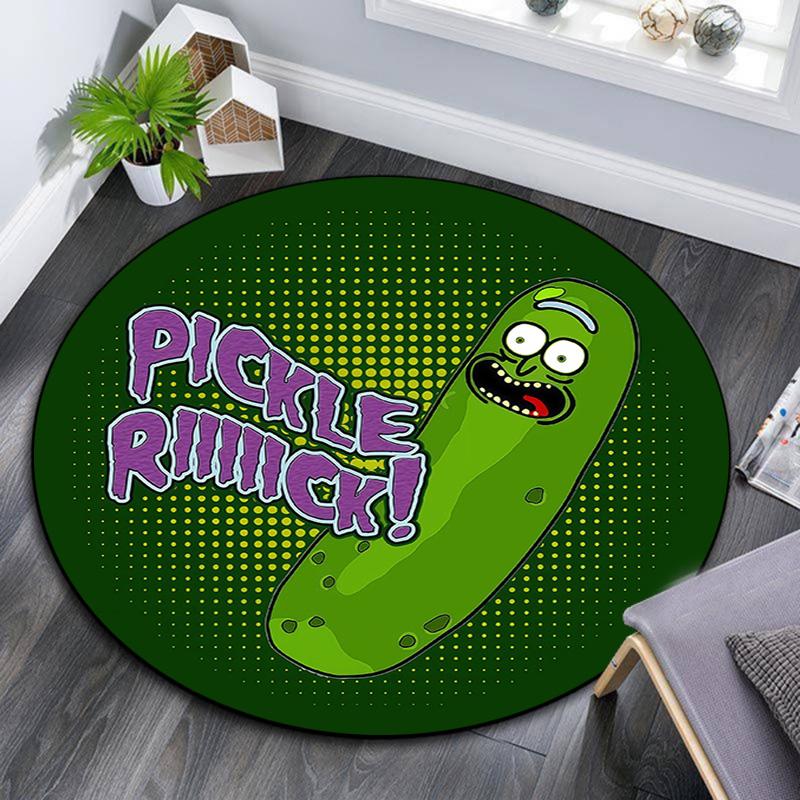Pickle Rick Round Area Rug,Carpet Rug for Living Room Bedroom Sofa Playroom Decor,Non-slip Floor Mat