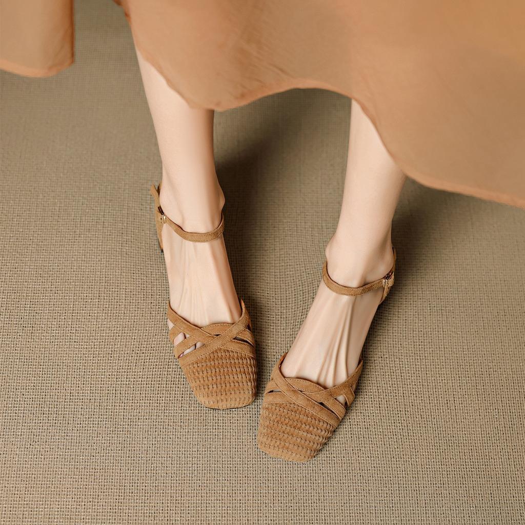 French retro bag head sandals women's 2025 new summer women's shoes with skirts thick heels high heels