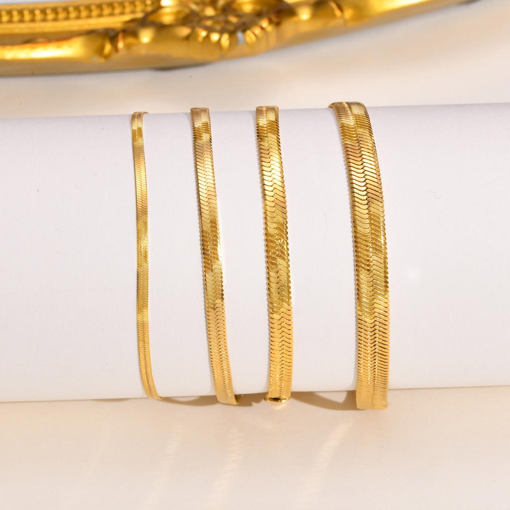 Fischgräten-Schlangenkette Armband für Damen, 18 Karat Vergoldet, Gliederkette, Verstellbar, Edelstahl, Breite 2/3/4mm