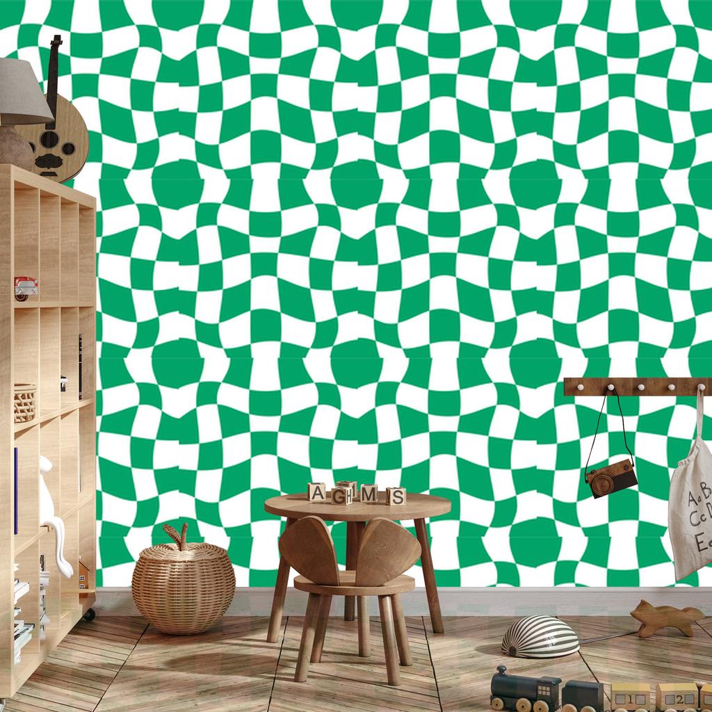 Casual Checkerboard Wallpaper in Sea Blue and White for Living Room and Bedroom 50x1000