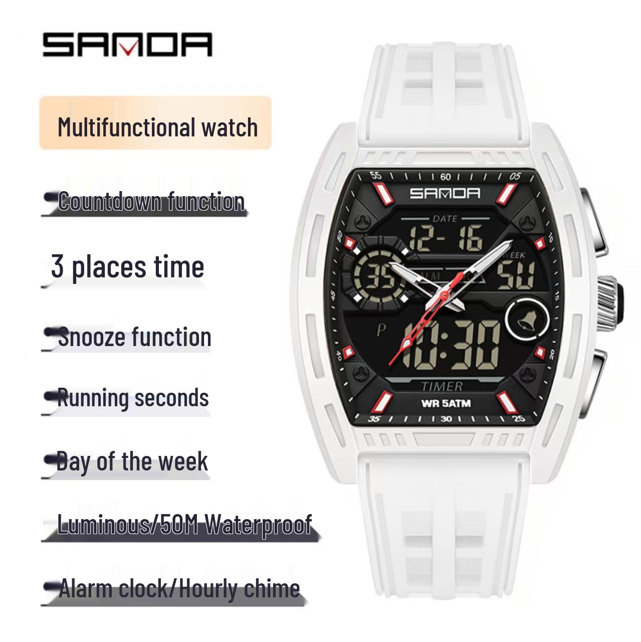 Sanda Men s Dual Display Multifunctional Watch: Student Alarm, Countdown, Casual & Trendy Electronic Watch.