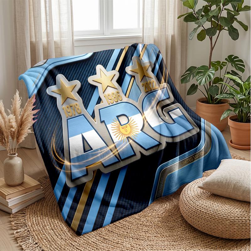 Argentina Football Printed Flannel Blanket Skin Friendly Warm Decorative Throw for Indoor Couch Bed Daily Use
