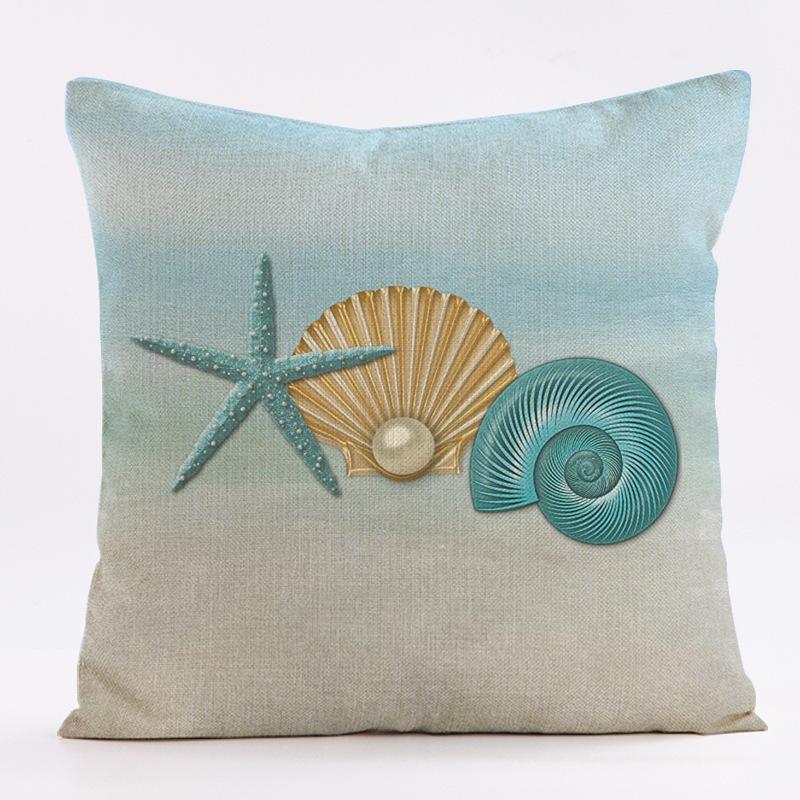 Sofa Pillow Cushion Linen Pillowcase Ocean Shell Series Starfish Pillowcase Car Backrest