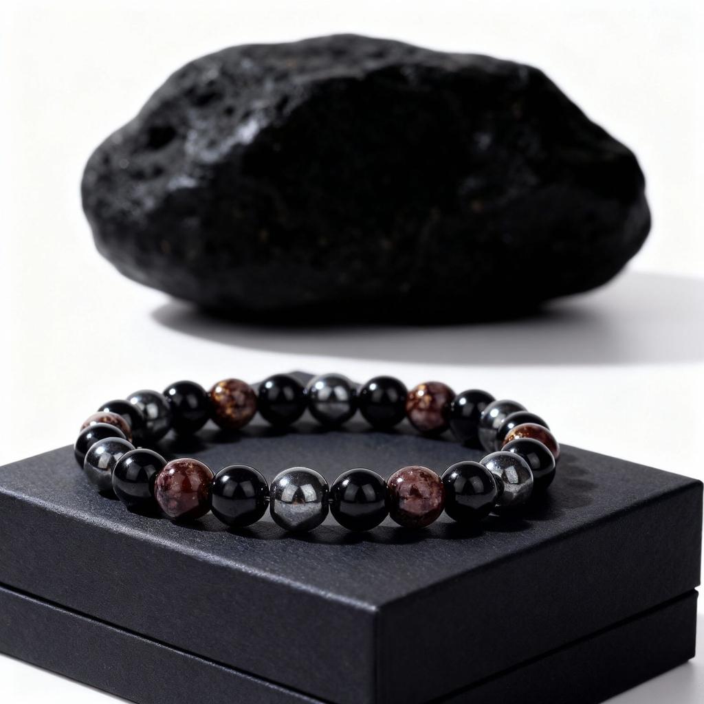 Festive Gifts Black Onyx Hematite Red Gold Flake Glass Beaded Bracelet Minimalist Fashion Jewelry For Men Women Daily Wear Gift