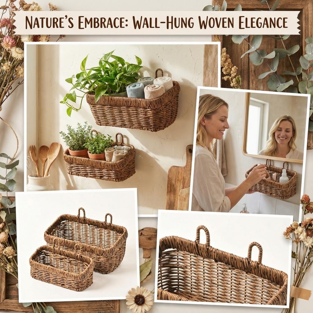 Hand-woven Wall-mounted Storage Basket, Made Of Plastic Imitation Rattan, Creative Decorative Storage Basket For Indoor Walls.