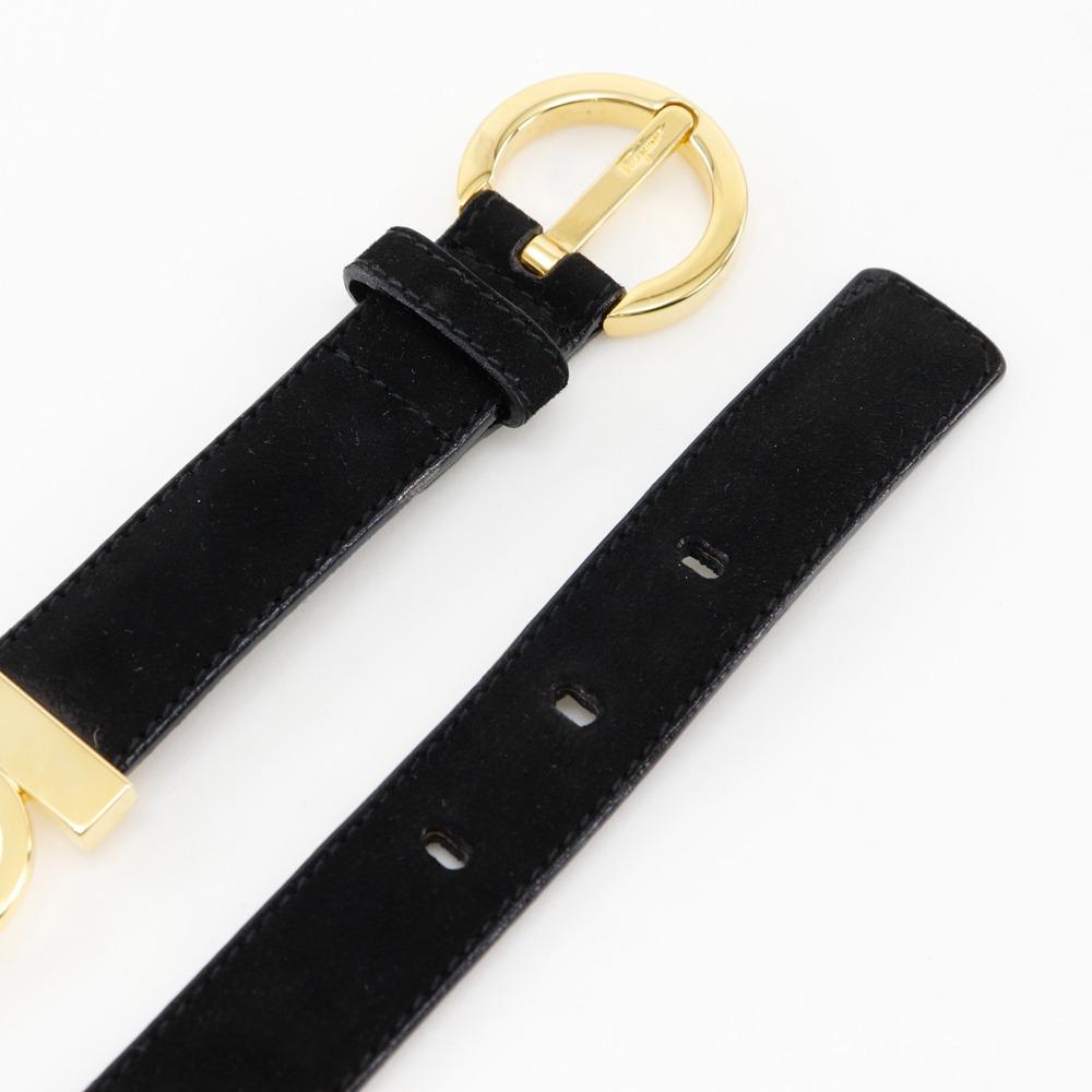 Salvatore Ferragamo Gancini Belt Black/gold Suede/Plated Gold Women Used