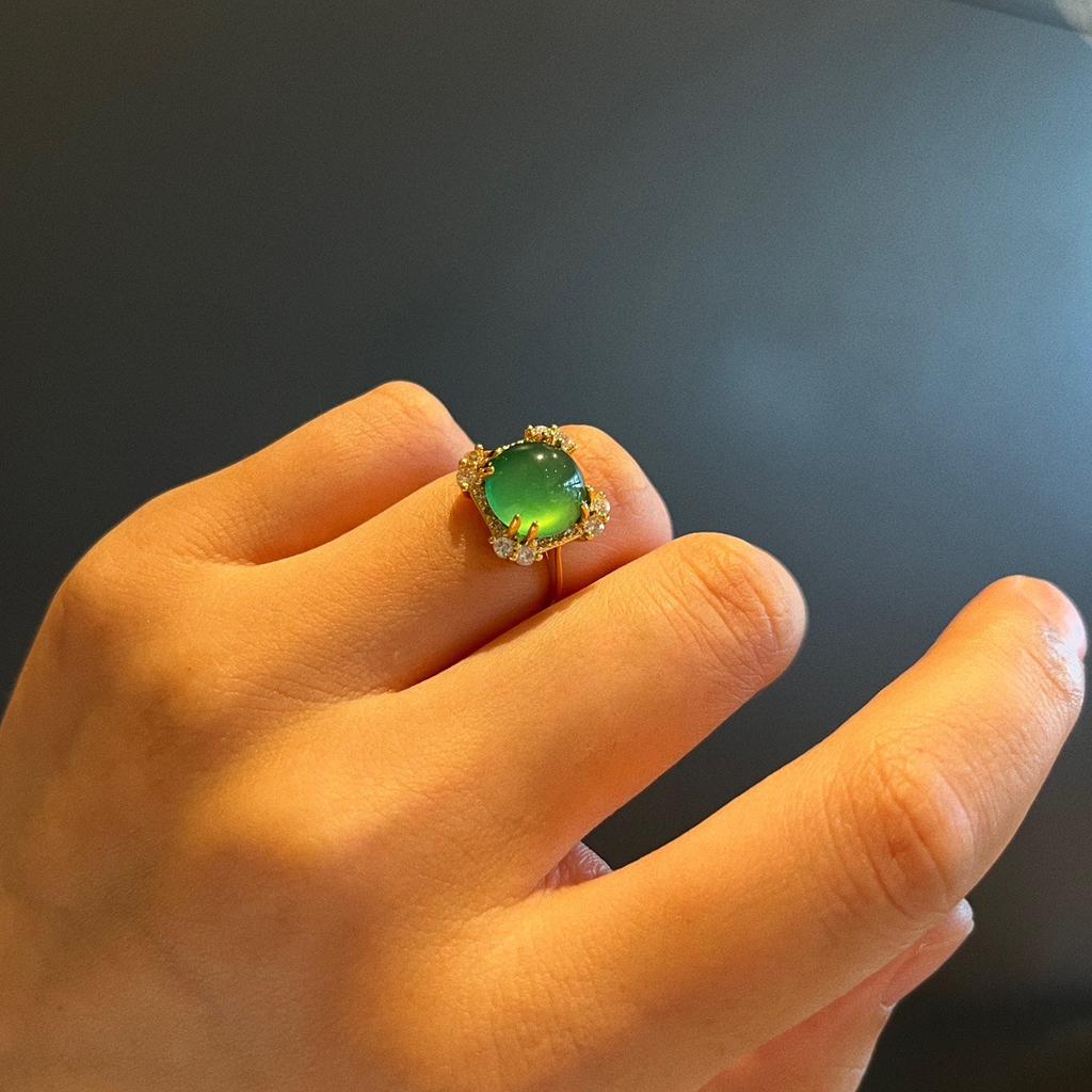 Full Of Green Yang Green Natural Agate Chrysoprase Ring Female Opening Micro-Inlay Real Shot Fidelity