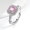 Women Pink Moissanite Micro Pave Square Sugar Wide Band Open Ring Fashion Colored Gemstone Jewelry
