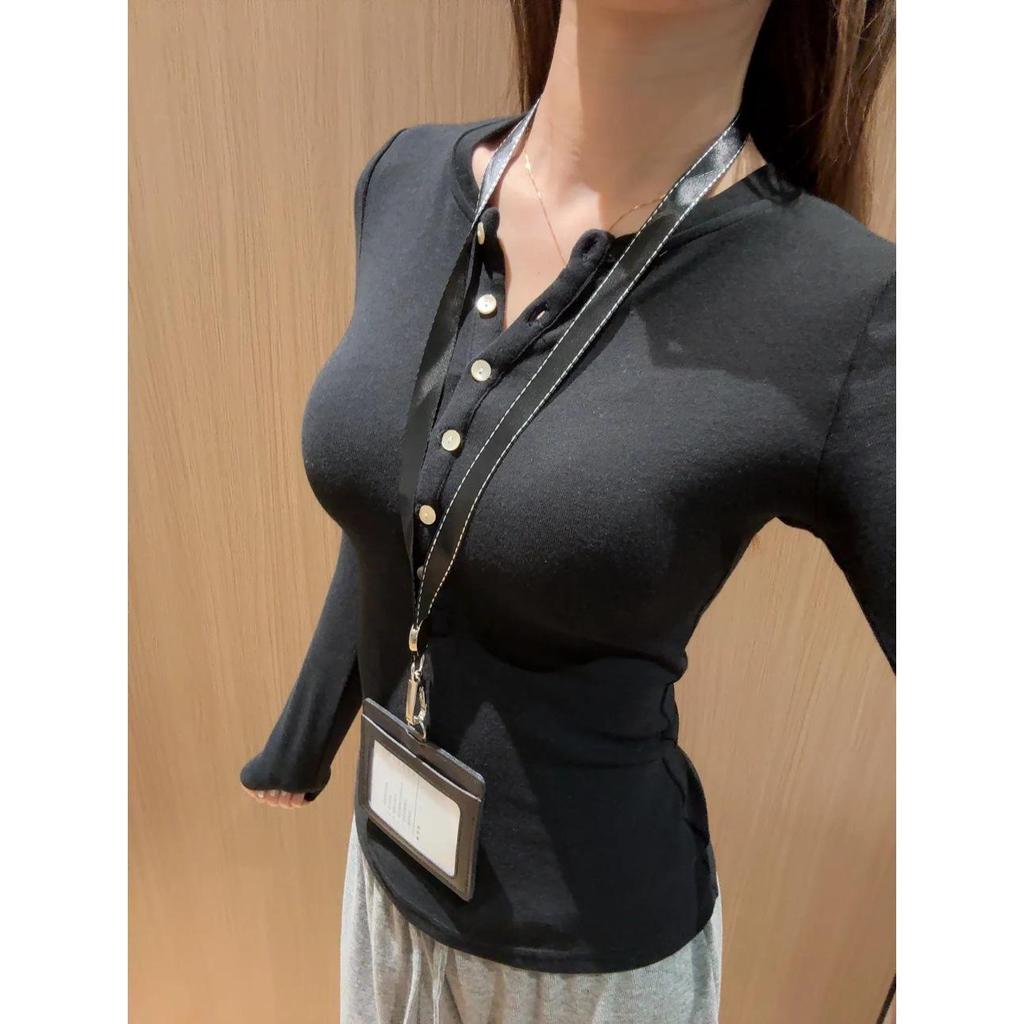 Women's Slim Fit Faux Cashmere Henley Top - Autumn/Winter Long Sleeve