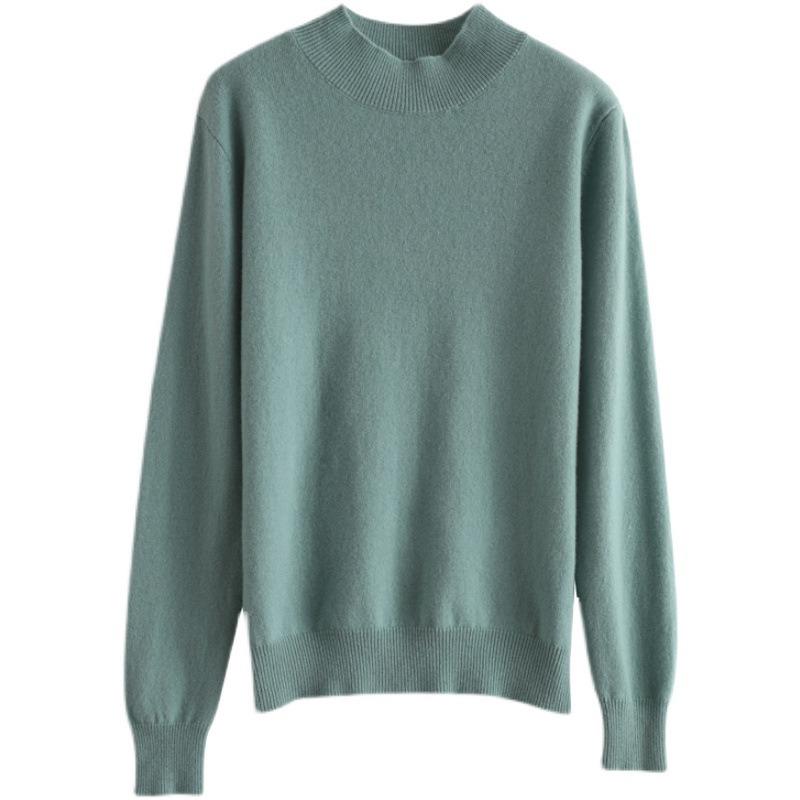 Half High Neck Sweater for Women Pullover Knitted Base Solid Color Loose Long Sleeved Sweater