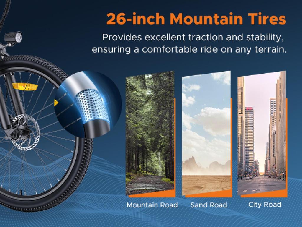 HillMiles MileTrail 1 E-Bike: 120km Range, Hydraulic Disc Brakes, 26" Tires, 250W - City and Mountain Commuting, IPX4