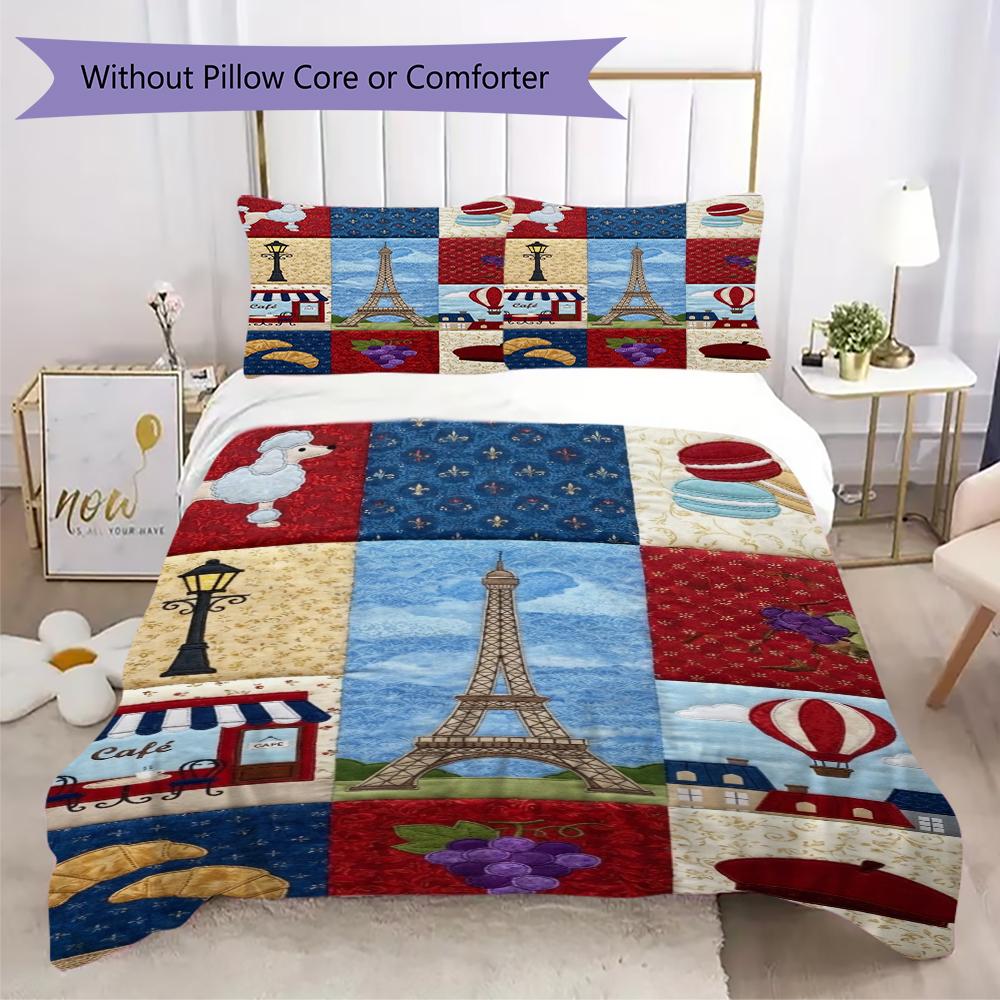 Set Copripiumino con Motivo Torre Eiffel di Parigi Copripiumino Federa Decorazione per la Casa Regalo di Compleanno (1 * copripiumino + 2 * federe senza imbottitura)84