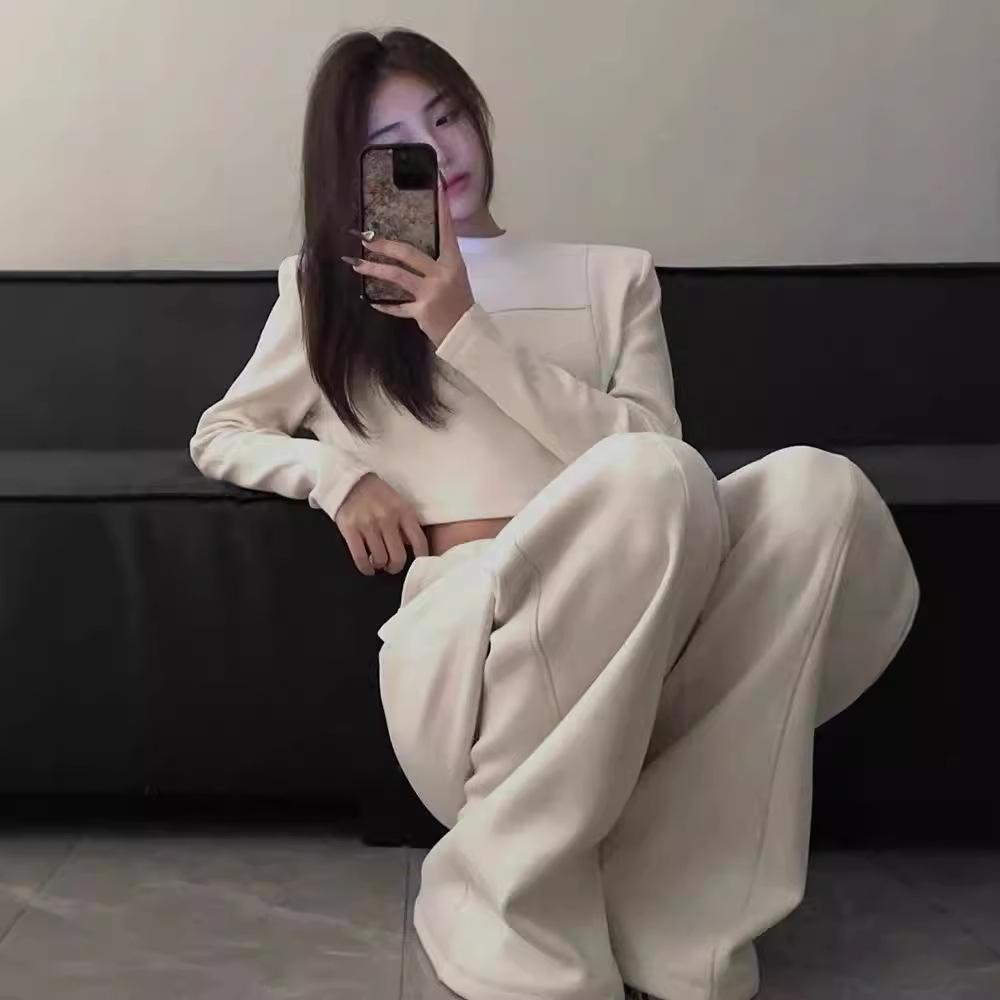 Women's Spring/Autumn High-End Fashion Set: Casual Sweatshirt & Wide-Leg Pants Two-Piece