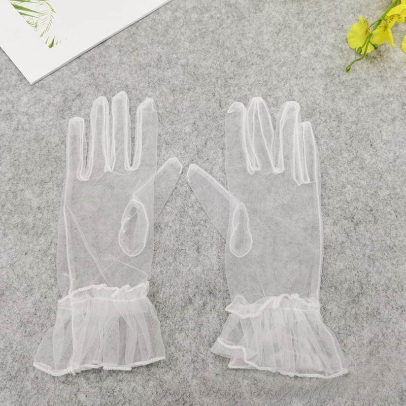 Stylish Short Gloves Full Finger Gloves Wrist Length Short Gloves Tulle Gloves Party Gloves for Prom Party Tea Parties