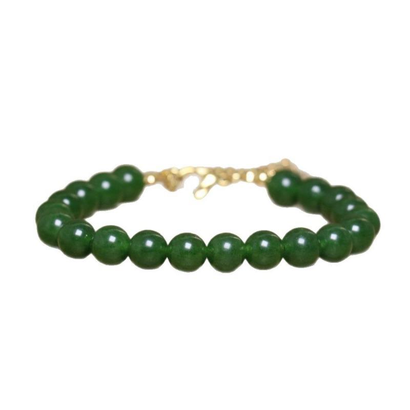 Green Jade Bead Bracelet – Gold Accent Dainty Jewelry, Serenity Wealth Gift for Women