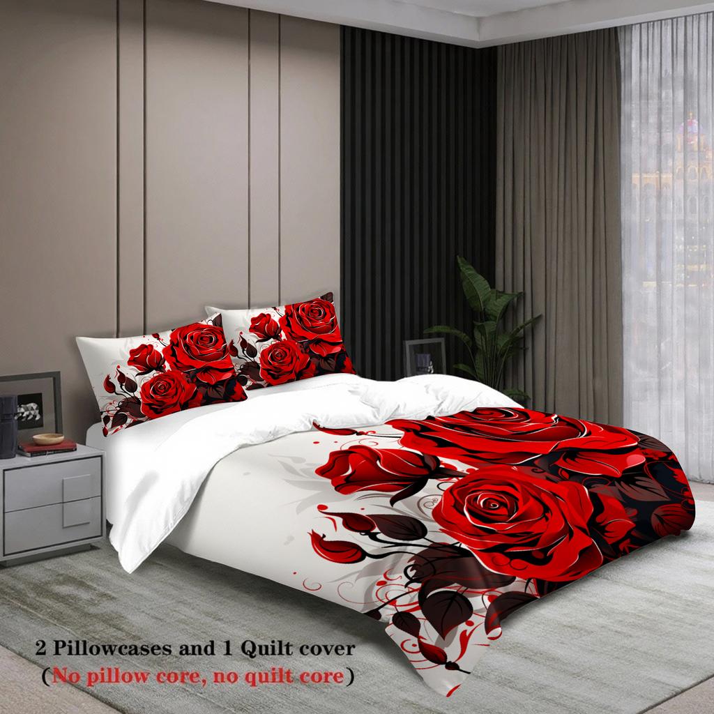 3pcs Rose Couples Bedding Sets 3D Printed Romantic King Full Size For Couples Gifts Duvet Cover With 2 Pillowcases Bedroom Decor