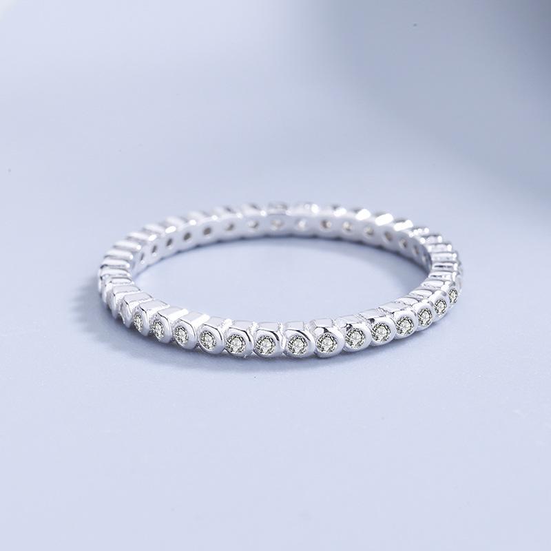 S925 Sterling Silver Korean Style Row Diamond Ring Fashion Personality Girlfriends Fully-Inlaid Full Diamond Silver Accessories
