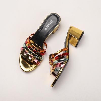 Weaving Hollowed Out Sandals Thick Heel Slippers Female Fashion Non-slip Outside Wear Versatile