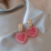 New Arrival Trendy Lovely Pink Heart Dangle Earrings For Women Fashion Cute Sweet Crystal Jewelry Girl Gifts