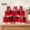 Thickened Cloth Gift Carriers Christmas Santa Pants Bag, Red Plush Candy Tote with Handles Large Capacity Snack Bags for Wine Bottle, Holiday