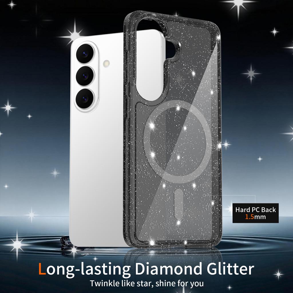 For Samsung Galaxy S26 Magnetic Case Glitter Design TPU PC PET Drop Proof Phone Cover