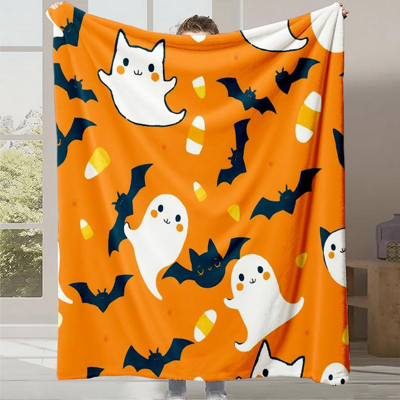 2025 New Cartoon Cute Pumpkin Little Ghost Printed Blanket Autumn and Winter Comfortable Warm Blanket Holiday Gift