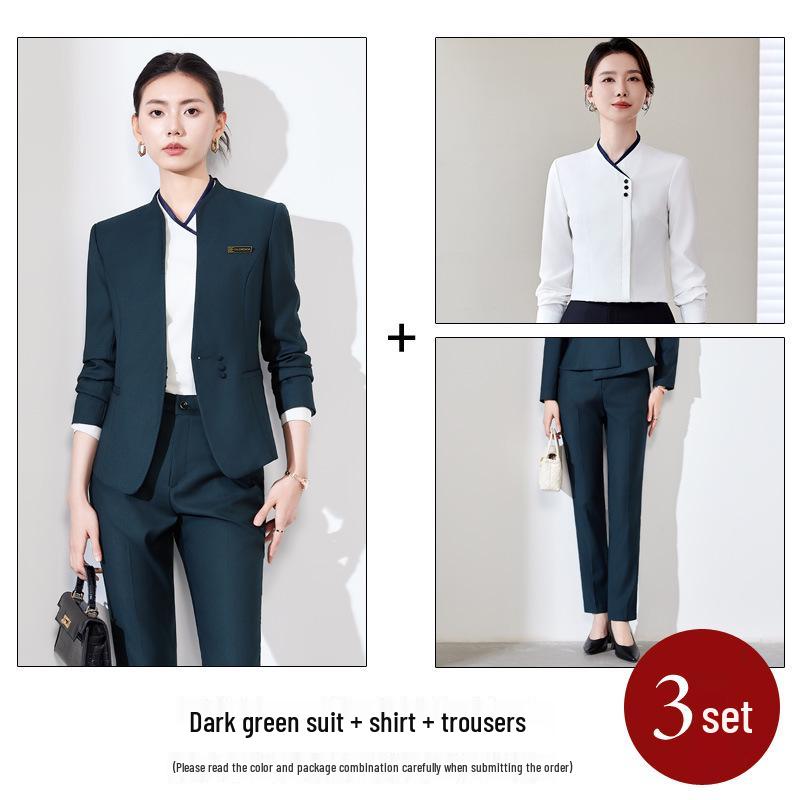 Women's Black Suit Set for Professional Reception & Hotel Work, Spring to Winter Attire.