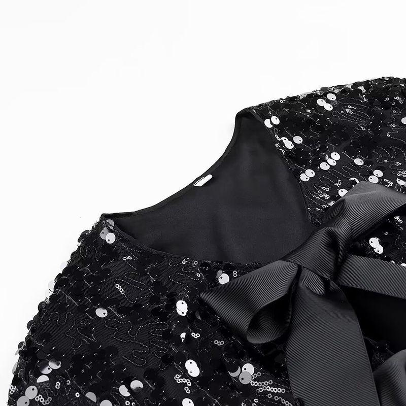 Kaslead New Women Clothes Western Style Fashion Simple and Versatile Bow Sequins Top