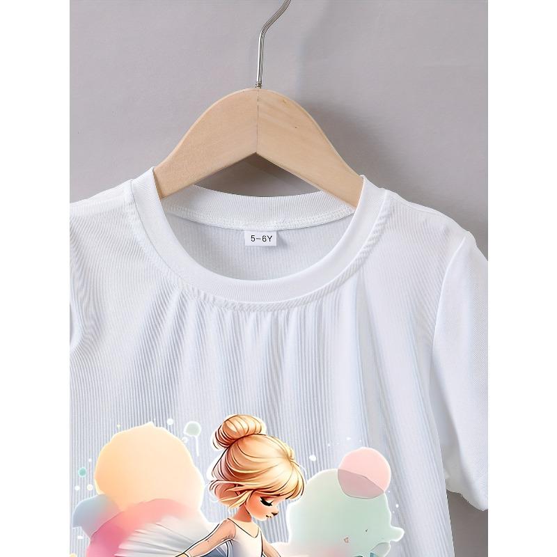 Summer Short-Sleeve T-Shirt for Girls Featuring a Beautiful Ballet Dancer Print