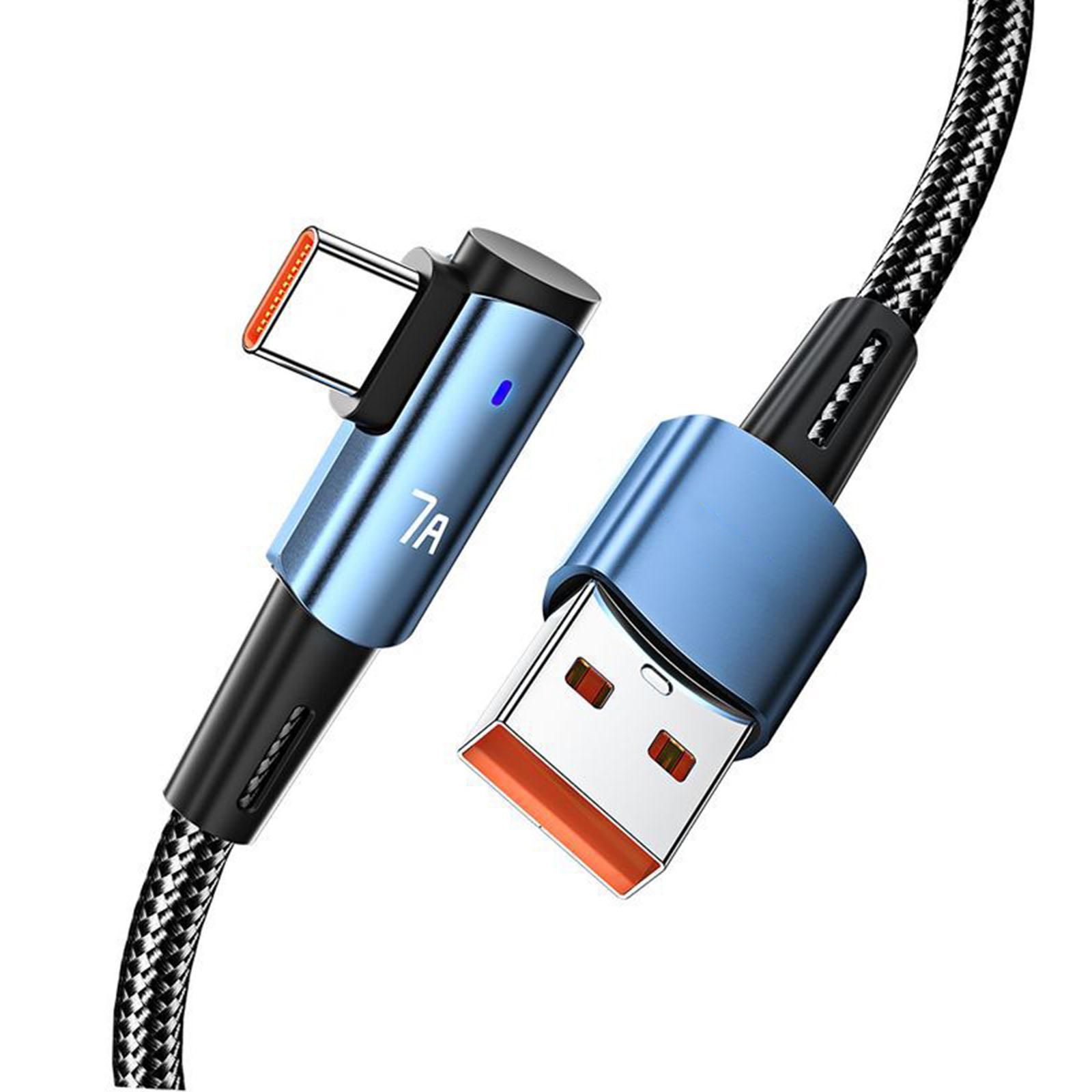Кабель USB C Тип C Зарядное устройство Кабель быстрой зарядки USB A на Type-c Дата-кабель Корпус из алюминиевого сплава Угловой кабель синий