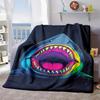 2026 New Arrivals 1pc Vibrant Fantasy Shark Flannel Throw Blanket - Digital Print, Soft Polyester, Machine Washable, Multi-Use for Couch, Travel, AC -