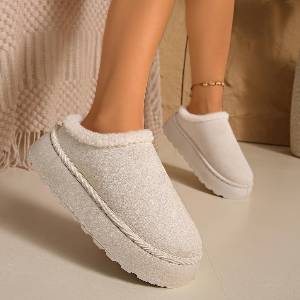 Fashion Plus Size Women's Thick-Soled Closed-Toe Slippers Faux Fur Winter Indoor Outdoor Fluffy Warm Cotton Slides Size 36-44