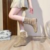Retro Ankle Boots Pleated Slouch Boots Wedge Heels Soft-soled Western Cowboy Boots Round Toe Winter Boots